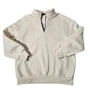 EFAN Womens Quarter Zip Pullover Long Sleeve Ivory Sweatshirt Size Medium